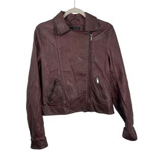 Blu Pepper Maroon Purple Faux Leather Moto Jacket Biker Womens Large